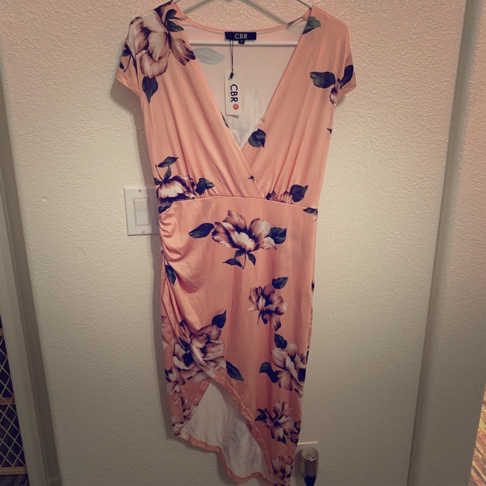 Peach asymmetrical flower dress